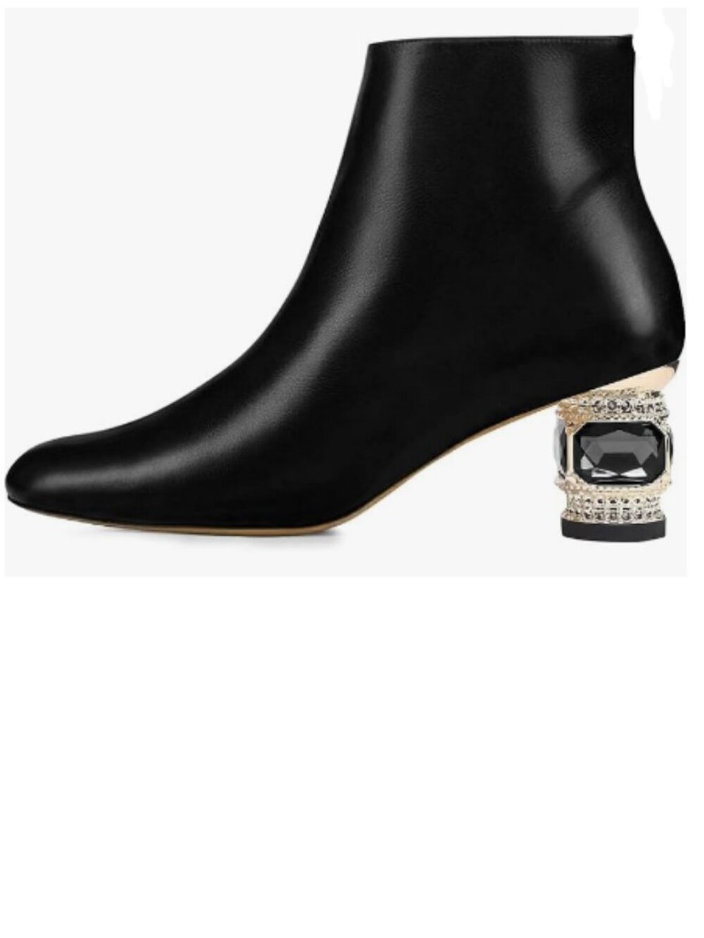 FSJ Black Round Toe Crystal Block Low Heel Ankle Boots Fashion Side Zipper Shoes